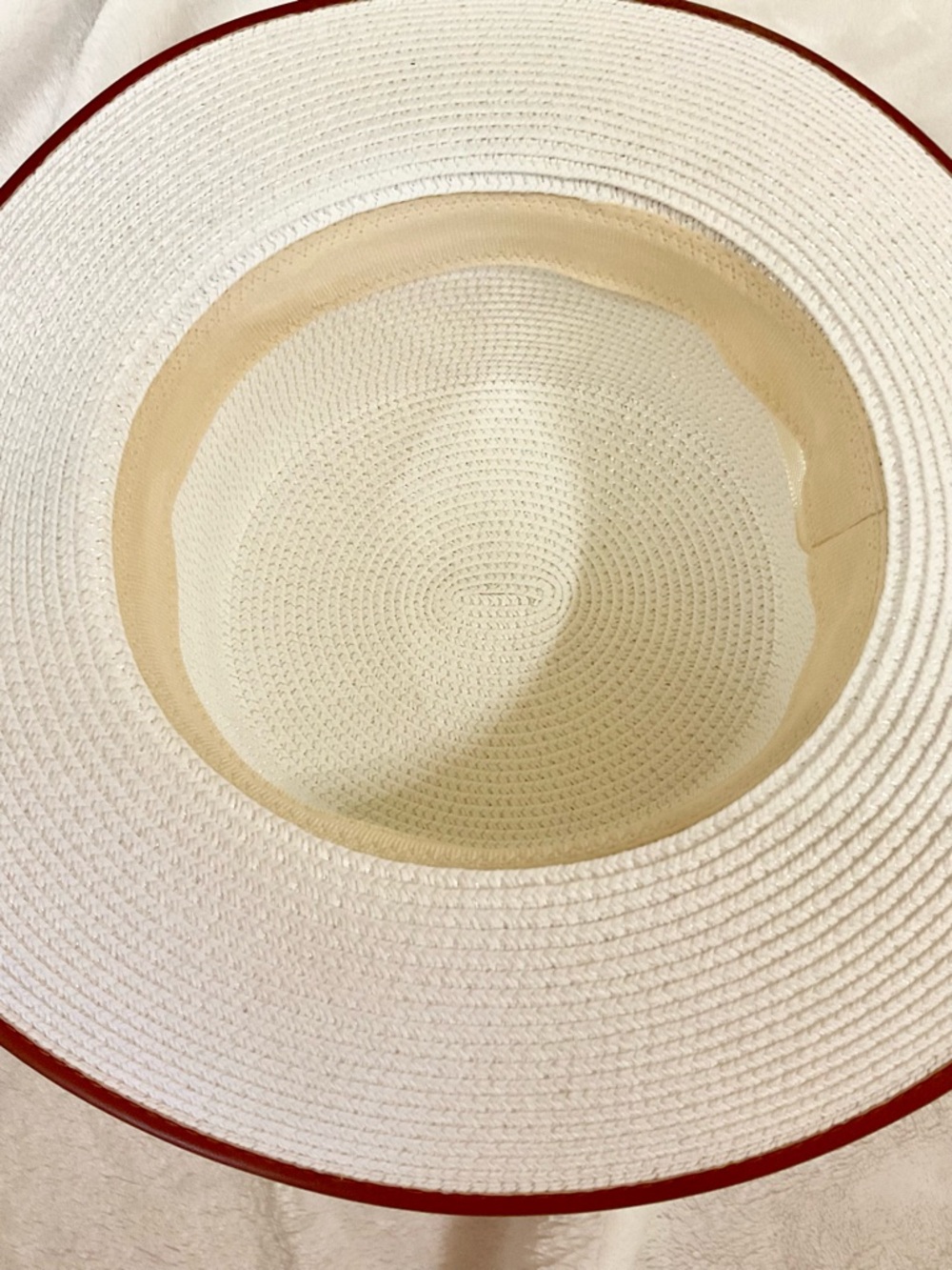 British Flat Top Wide Brim White Straw Hat Detachable Leopard Print Clip NWOT - Picture 12 of 14